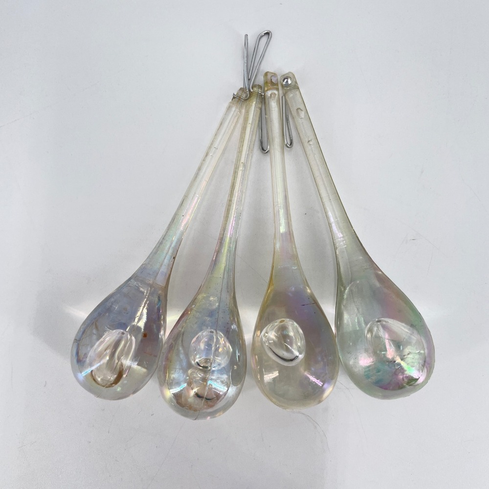 Vintage Mid Century Modern Iridescent Acrylic Teardrop Ornaments Set of 4 MCM